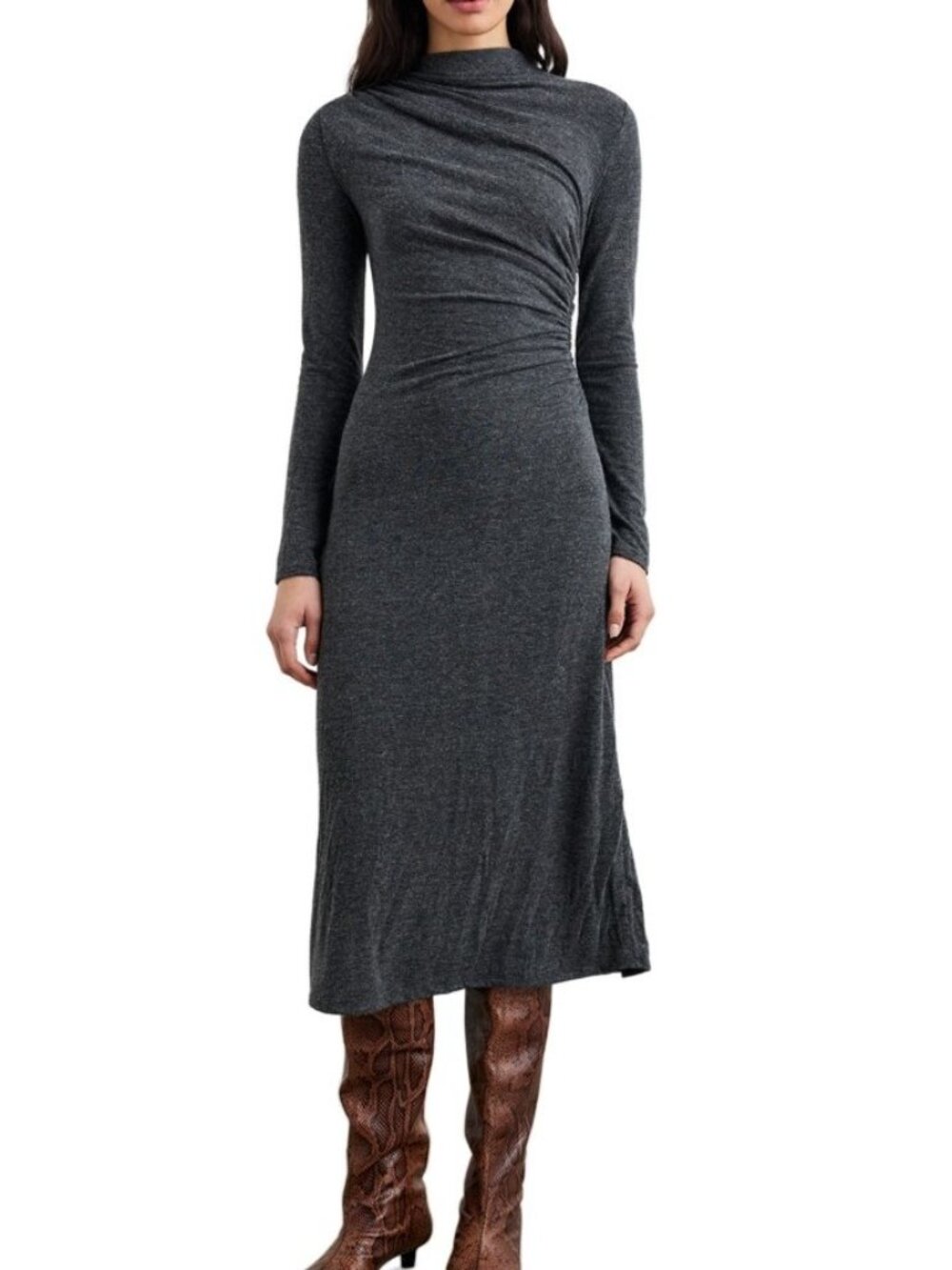 Rails Women's Size M Margaret Gathered Jersey Charcoal Midi Dress NEW